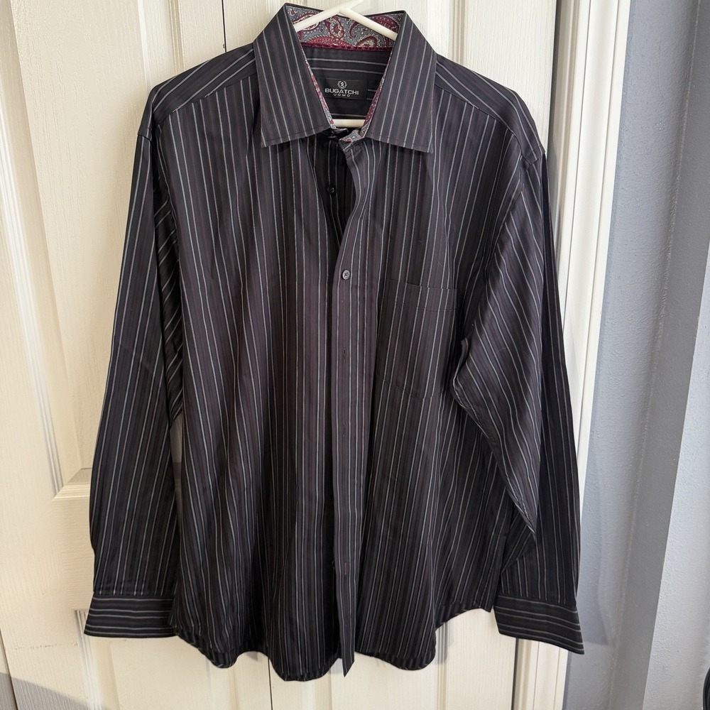 Bugatchi Uomo Striped Paisley Long Sleeve Button Up Men's Size XL Office Formal